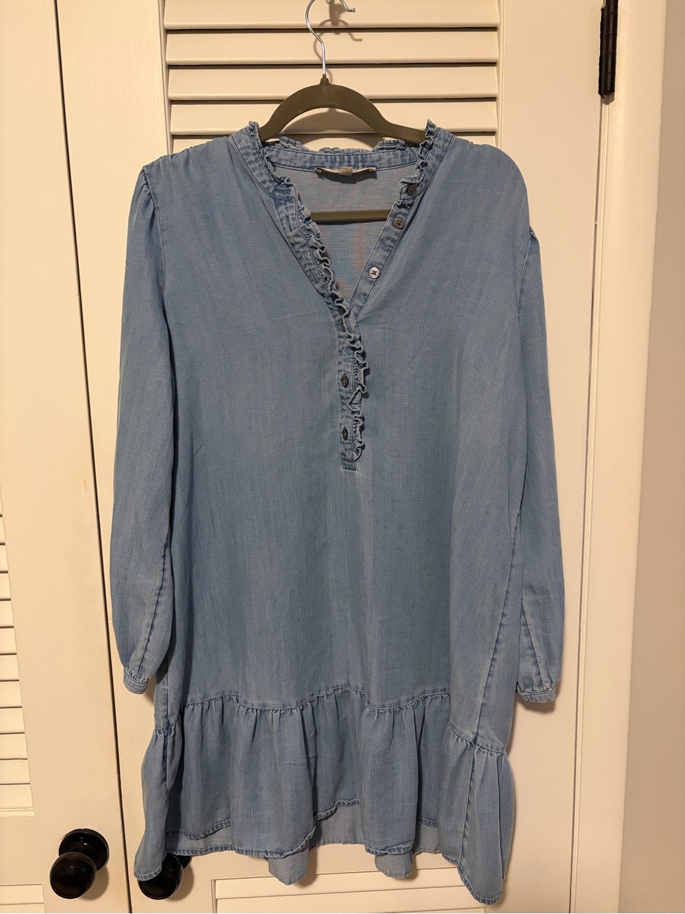 LOFT Denim Blue Ruffle Tunic Dress